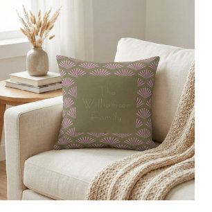 Art Deco Fans in Olive und Lilac Personalisierter Kissen