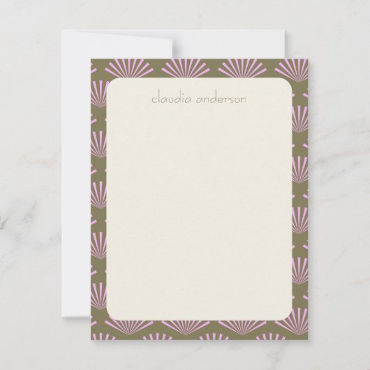 Art Deco Fans in Olive und Lilac Personalisierter  Mitteilungskarte (Vorderseite)