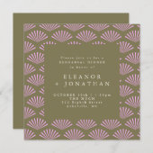Art Deco Fans in Olive und Lilac Probe Abendessen Einladung (Vorne/Hinten)