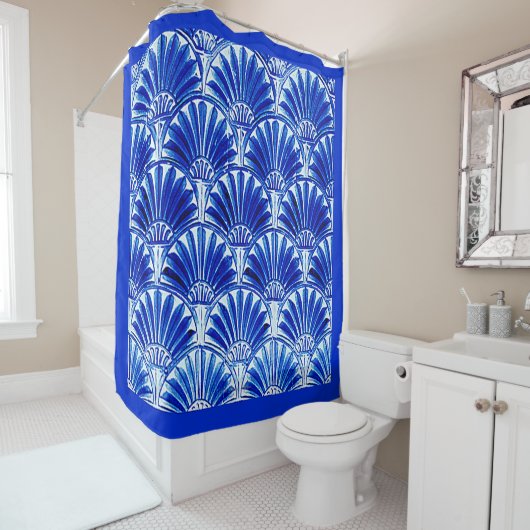 ART DECO FANS IN ROYAL BLAUE SHOWER CURTAIN DUSCHVORHANG (Beispiel)