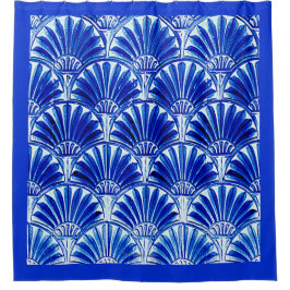 ART DECO FANS IN ROYAL BLAUE SHOWER CURTAIN DUSCHVORHANG