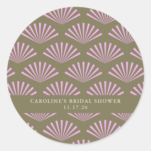 Art Deco Fans Olive and Lilac Brautparty Custom Runder Aufkleber (Vorderseite)