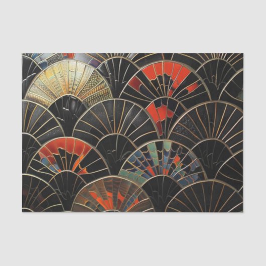 Art Deco Fans Orange und Black Halloween Seidenpapier (Vorderseite)