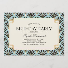 Art Deco Fans Retirement Party Sky Blue Einladung