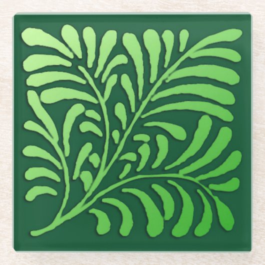 Art Deco Farnmuster - Farbtöne von Grün Glasuntersetzer (Vorderseite)