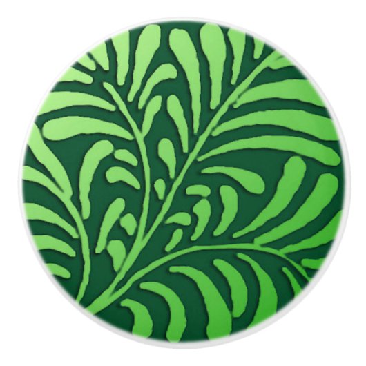 Art Deco Farnmuster - Farbtöne von Grün Keramikknauf (Vorderseite)