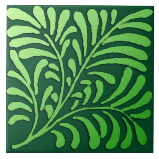 Art Deco Farnmuster - grüne Schattierungen Fliese (Vorderseite)