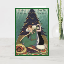 Art Deco Fashion Christmas Tree Retro Blank Inside Feiertagskarte