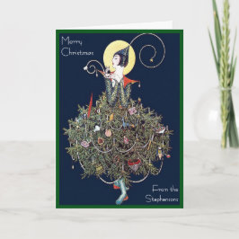 Art Deco Fashion Christmas Tree Retro Blank Inside Feiertagskarte