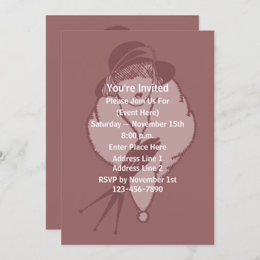 Art Deco Fashion Lady in Hat Design Party Einladung (Vorne/Hinten)