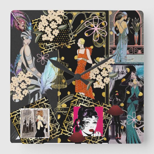Art Deco Fashion Show Scene Quadratische Wanduhr (Vorderseite)