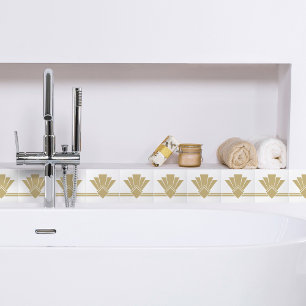 Art Deco Faux Gold White Chic Geometric Border 04 Fliese