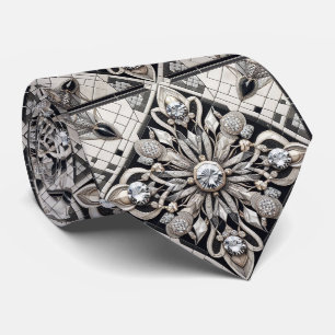 Art Deco Faux Seide Luxus B+W Diamanten Krawatte
