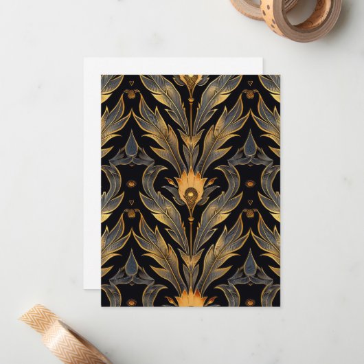 Art Deco Feather Muster Mitteilungskarte (Vorderseite/Rückseite Beispiel)