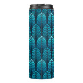 Art Deco Feather Pattern, Cerulean Blue Thermosbecher (Rückseite)