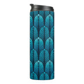 Art Deco Feather Pattern, Cerulean Blue Thermosbecher (Nach rechts gedreht)