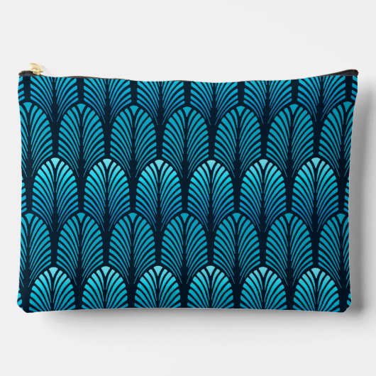 Art Deco Feather Pattern, Cerulean Blue Zubehörtasche (Vorderseite)