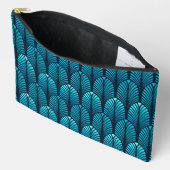Art Deco Feather Pattern, Cerulean Blue Zubehörtasche (Offen)