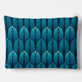 Art Deco Feather Pattern, Cerulean Blue Zubehörtasche (Rückseite)