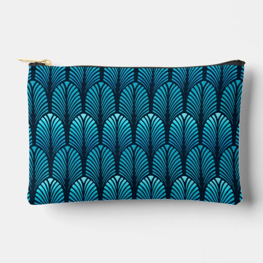 Art Deco Feather Pattern, Cerulean Blue Zubehörtasche (Vorderseite)