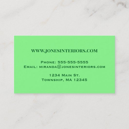 Art Deco Feather Pattern, Emerald Green Business Visitenkarte (Rückseite)