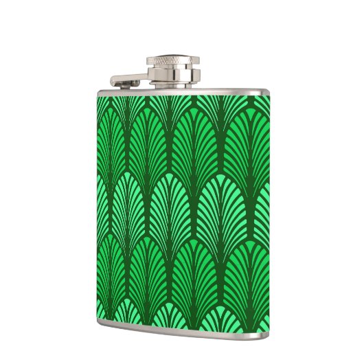 Art Deco Feather Pattern, Emerald Green Flachmann (Links)