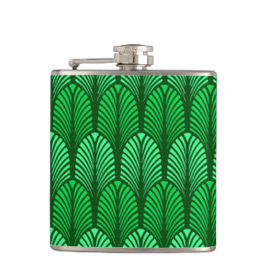 Art Deco Feather Pattern, Emerald Green Flachmann