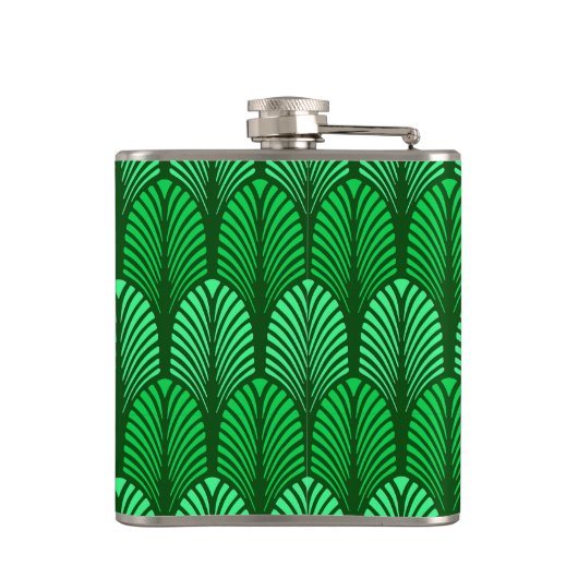Art Deco Feather Pattern, Emerald Green Flachmann (Rückseite)