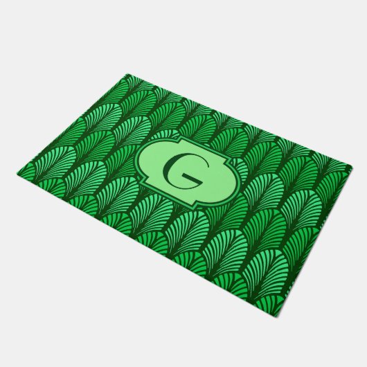 Art Deco Feather Pattern, Emerald Green Fußmatte (Schrägansicht)