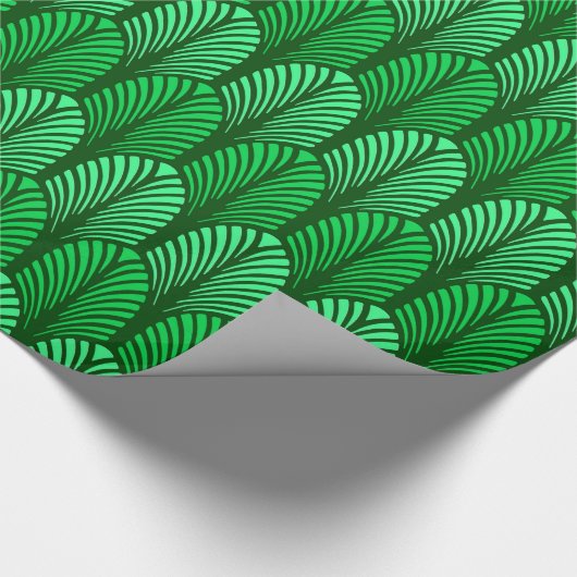 Art Deco Feather Pattern, Emerald Green Geschenkpapier (Ecke)