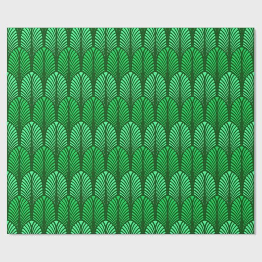 Art Deco Feather Pattern, Emerald Green Geschenkpapier (Flach)