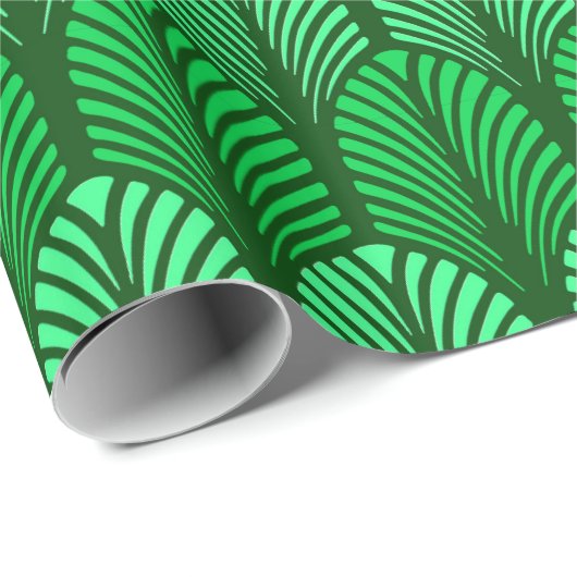 Art Deco Feather Pattern, Emerald Green Geschenkpapier (Rolleneckpunkt)