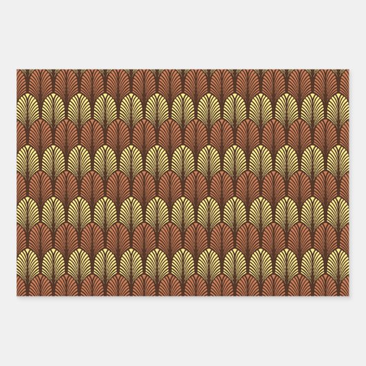 Art Deco Feather Pattern, Fuchsia, Aqua & Brown Geschenkpapier Set (Vorderseite 3)