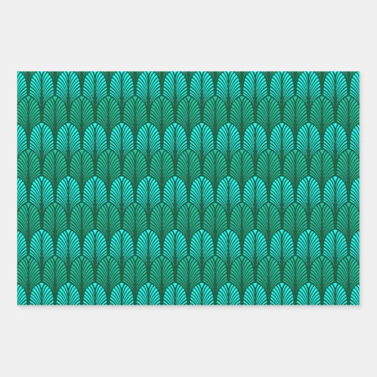 Art Deco Feather Pattern, Fuchsia, Aqua & Brown Geschenkpapier Set (Vorderseite 2)
