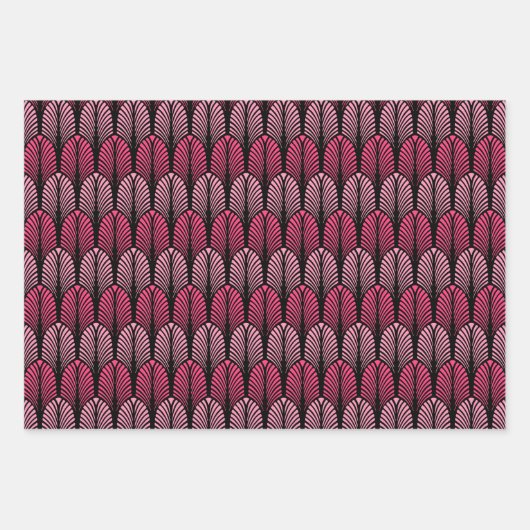 Art Deco Feather Pattern, Fuchsia, Aqua & Brown Geschenkpapier Set (Vorderseite)