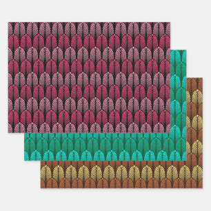 Art Deco Feather Pattern, Fuchsia, Aqua & Brown Geschenkpapier Set