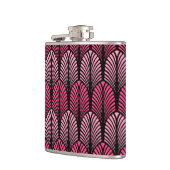Art Deco Feather Pattern, Fuchsia Pink und Black Flachmann (Links)