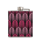 Art Deco Feather Pattern, Fuchsia Pink und Black Flachmann (Rückseite)