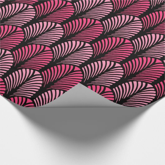 Art Deco Feather Pattern, Fuchsia Pink und Black Geschenkpapier (Ecke)