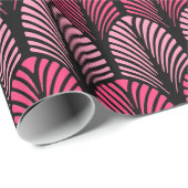 Art Deco Feather Pattern, Fuchsia Pink und Black Geschenkpapier (Rolleneckpunkt)