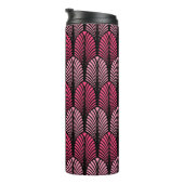 Art Deco Feather Pattern, Fuchsia Pink und Black Thermosbecher (Nach rechts gedreht)