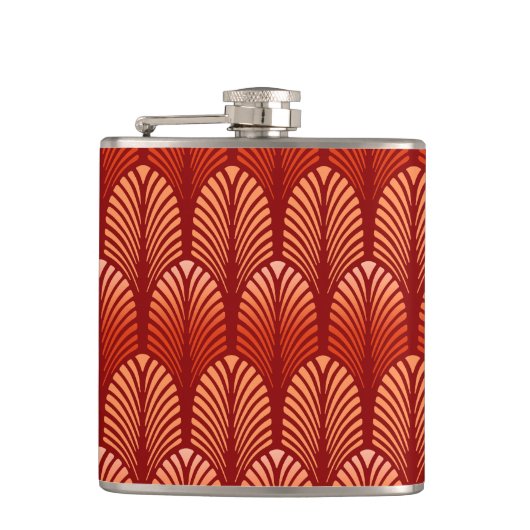 Art Deco Feather Pattern, Mandarin Orange Flachmann (Vorderseite)