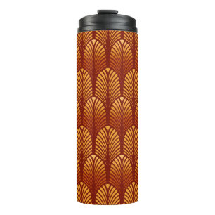 Art Deco Feather Pattern, Mandarin Orange Thermosbecher