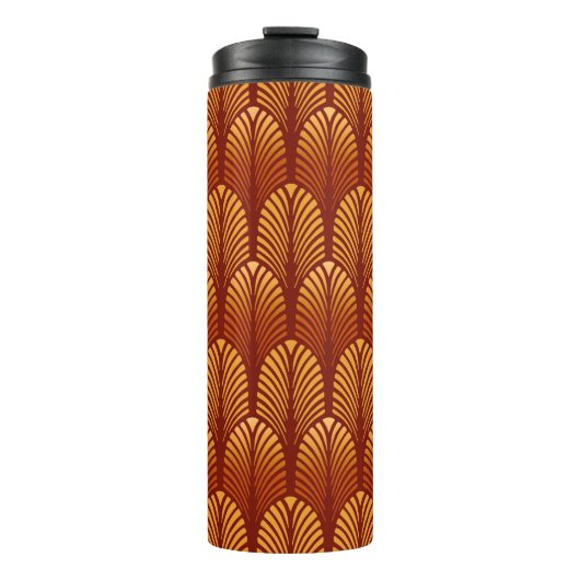 Art Deco Feather Pattern, Mandarin Orange Thermosbecher (Vorderseite)