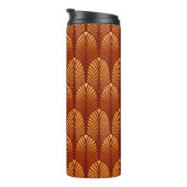 Art Deco Feather Pattern, Mandarin Orange Thermosbecher (Nach rechts gedreht)