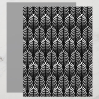 Art Deco Feather Pattern, Silver Grau und Black