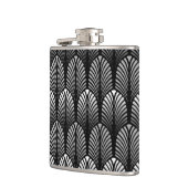 Art Deco Feather Pattern, Silver Grau und Black Flachmann (Links)