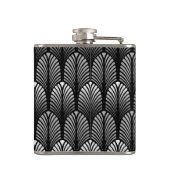 Art Deco Feather Pattern, Silver Grau und Black Flachmann (Rückseite)