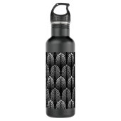 Art Deco Feather Pattern, Silver Grau und Black Trinkflasche (Vorderseite)
