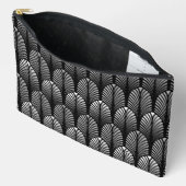 Art Deco Feather Pattern, Silver Grau und Black Zubehörtasche (Offen)